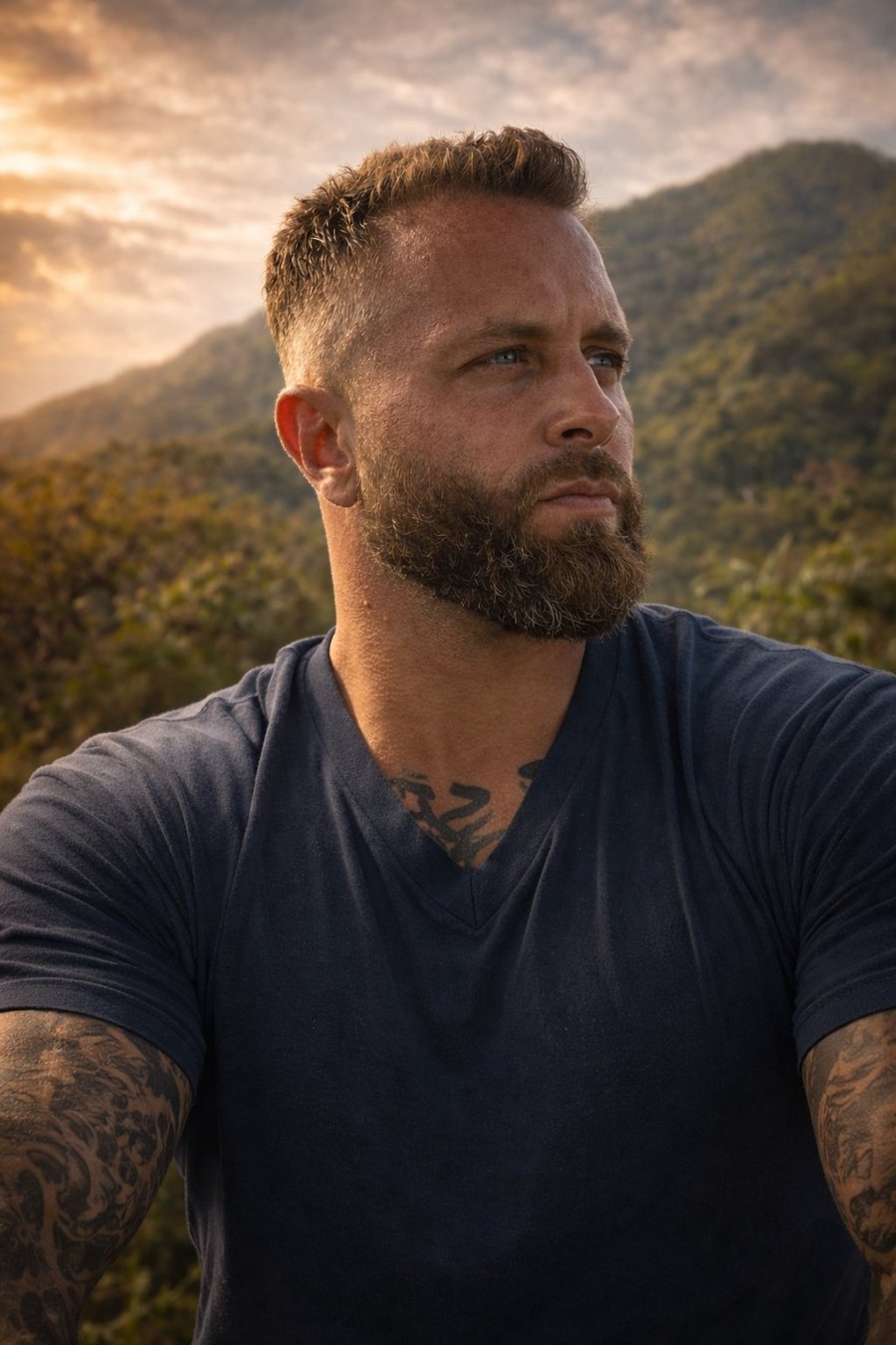 Jason Hill, known as Güerote, speaker and founder of the Warriors Compass, looking toward the mountains